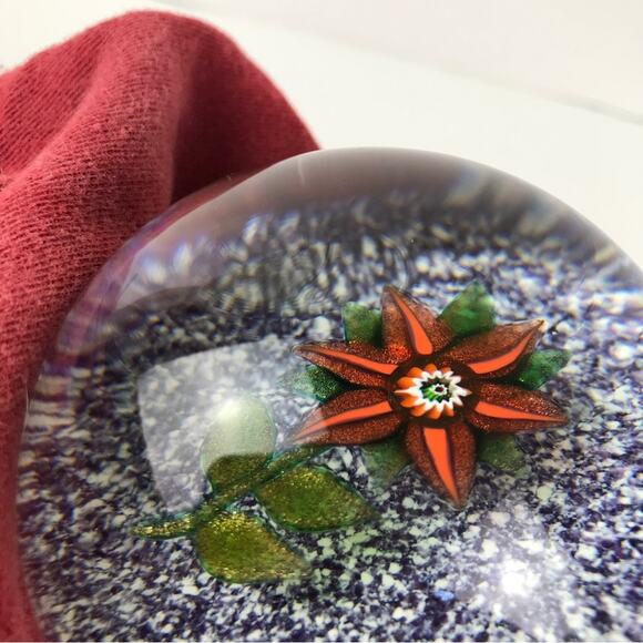 Paul Ysart Aventurine Flower Lampwork Purple Jasper Ground Paperweight Signed PY - Picture 13 of 16